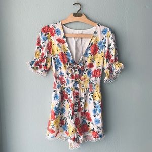 🦞3/$30🦞 Lost & Wander | Floral Romper Lace Trim Detail